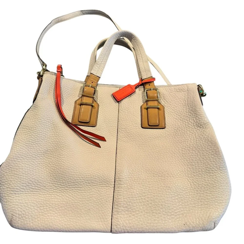 Coach Madison Phoebe Parchment Beige Pebbled Leather Shoulder Bag Tote 25304